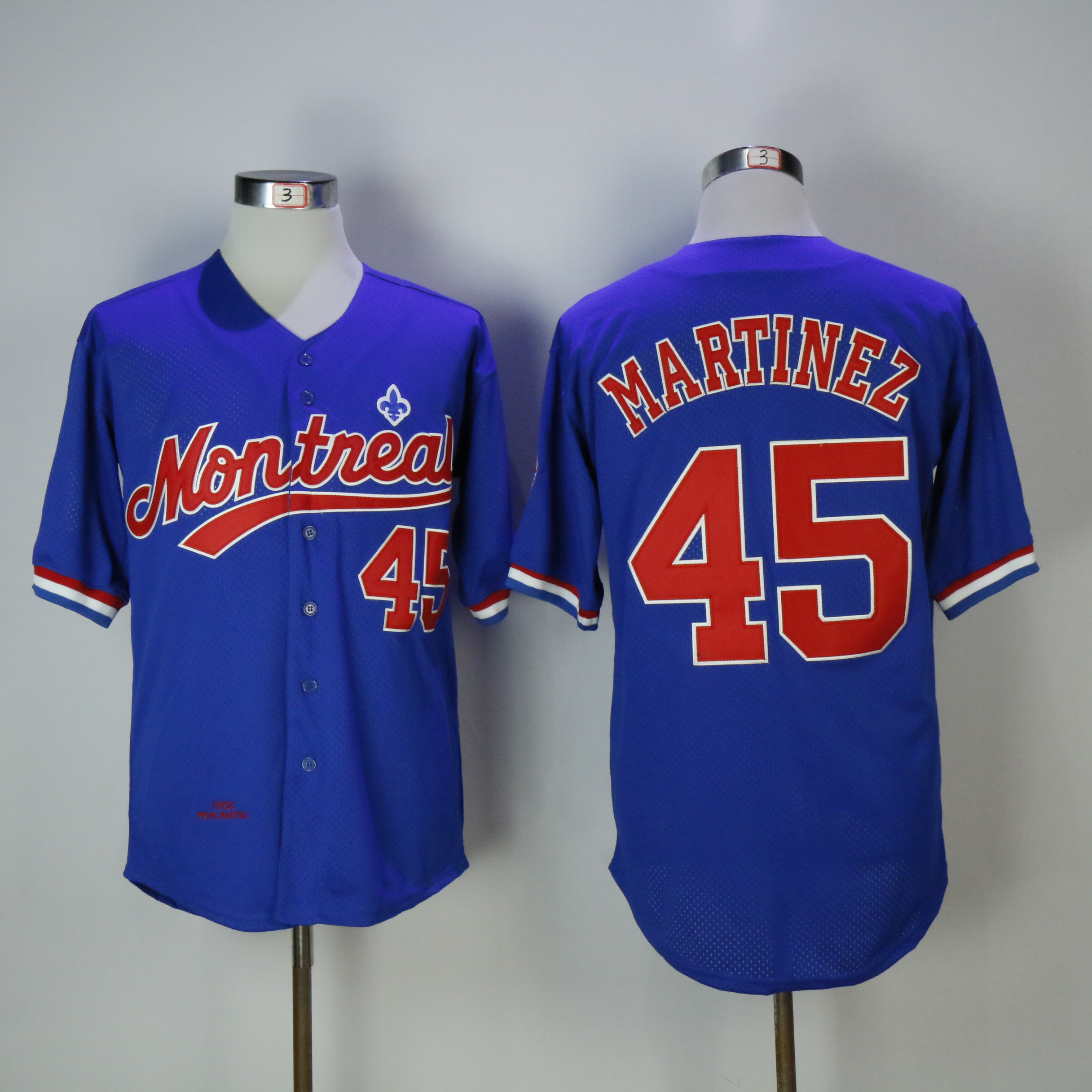 Men Montreal Expos #45 Martinez Blue Throwback MLB Jerseys->more jerseys->MLB Jersey